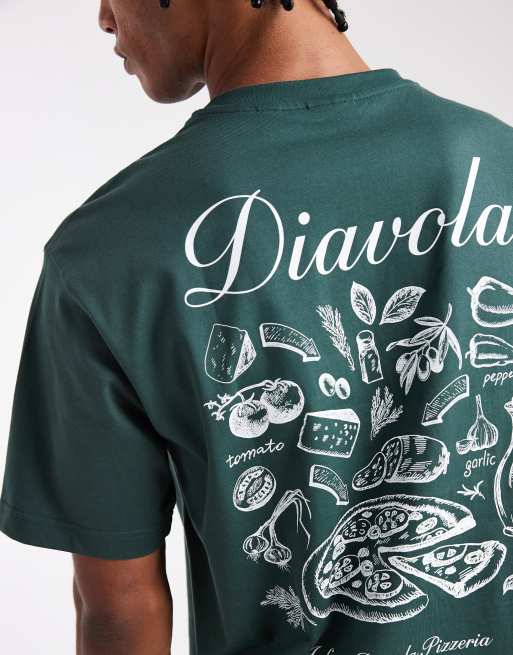 ONLY & SONS – Relaxed Fit T-Shirt in Dunkelgrün mit „Diavolo“-Rückenprint, 5 von 5