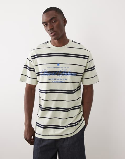 ONLY & SONS relaxed fit t-shirt in green and navy stripe
