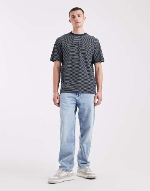 ONLY & SONS relaxed fit t-shirt in navy stripes, 2 of 5