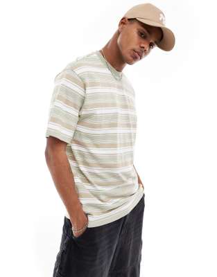 relaxed fit t-shirt in tonal khaki stripe-Green