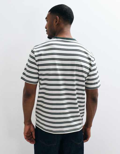 ONLY & SONS Relaxed-Fit T-Shirt mit kurzen Ärmeln in Weiß und Grün gestreift, 2 von 5