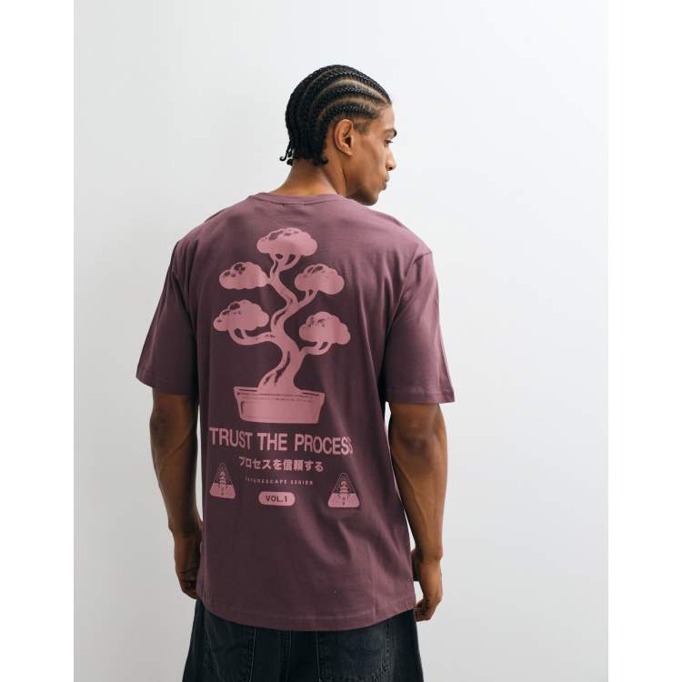 ONLY & SONS relaxed fit T-shirt with bonsai back print in mauve | ASOS