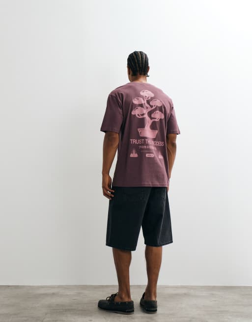 ONLY & SONS relaxed fit t-shirt with bonsai back print in mauve, 3 of 5