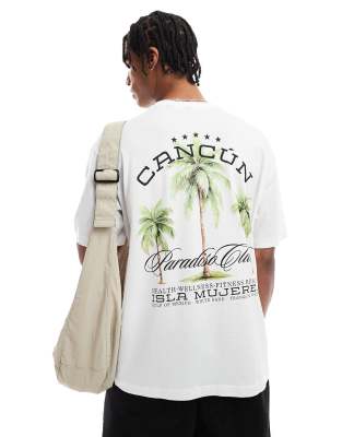relaxed fit T-shirt with Cancun back print in white-Neutral