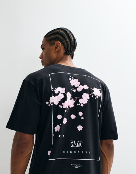ONLY & SONS relaxed fit t-shirt with cherry blossom back print in black - view 1