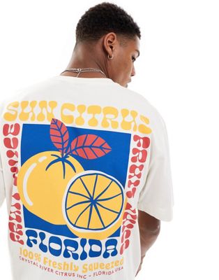 Only & Sons relaxed fit t-shirt with citrus back print in white