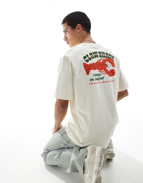 ONLY & SONS relaxed fit t-shirt with claw shack back print in beige - view 1