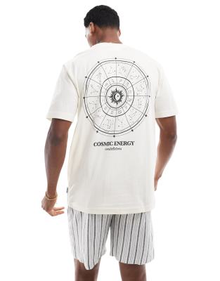 ONLY & SONS ONLY & SONS relaxed fit t-shirt with cosmic energy print in cream-White