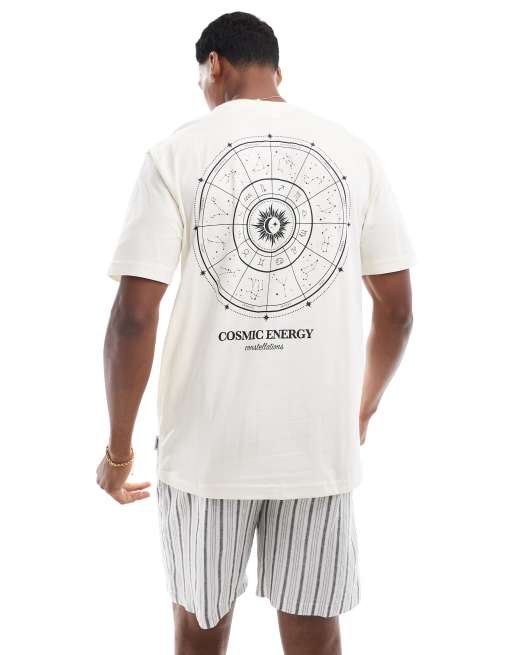 ONLY & SONS relaxed fit t-shirt with cosmic energy print in cream