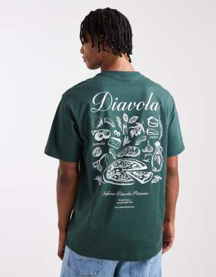 Only & Sons Relaxed Fit T-shirt With Diavola Back Print In Green