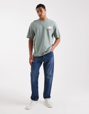 Only & Sons Relaxed Fit T-shirt With Flower Back Print In Green