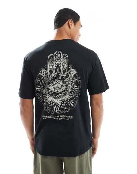 ONLY & SONS relaxed fit t-shirt with hand eye back print in black - view 1
