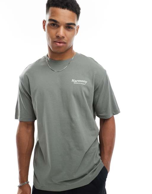ONLY & SONS relaxed fit t-shirt with harmony print in green grey