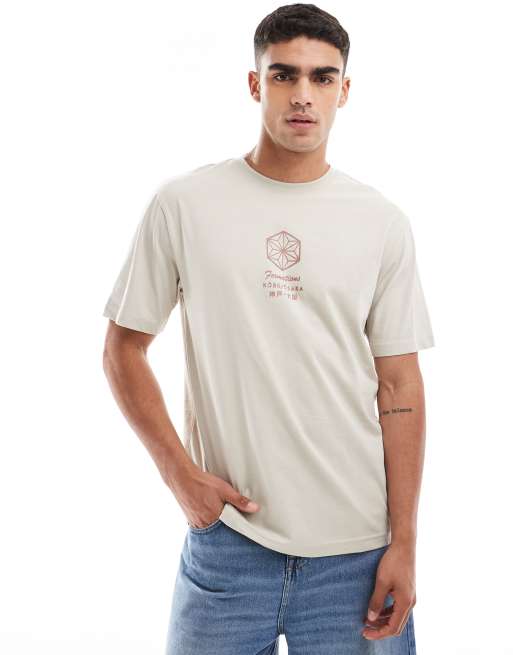 ONLY & SONS relaxed fit t-shirt with Japan print in beige | ASOS