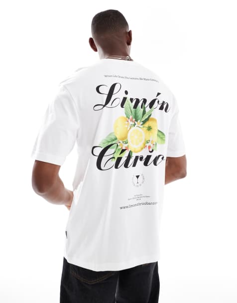 ONLY & SONS relaxed fit t-shirt with lemon back print in white - view 1