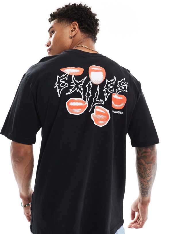 ONLY & SONS - relaxed fit t-shirt with lips back print in black