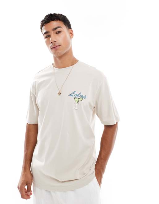 ONLY & SONS relaxed fit t-shirt with Lola's Marg back print in beige, 2 of 4