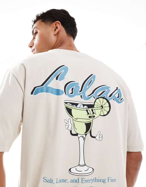 ONLY & SONS relaxed fit t-shirt with Lola's Marg back print in beige, 3 of 4