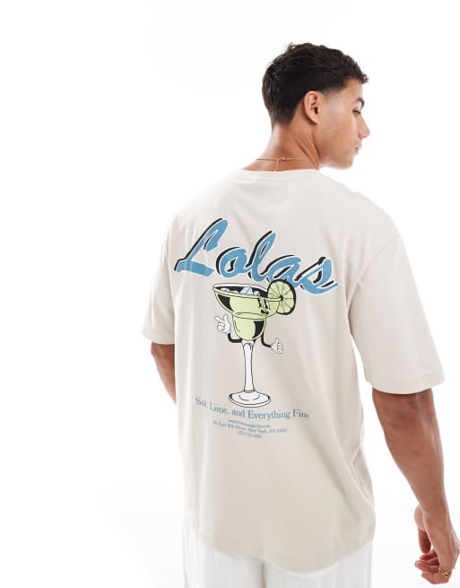 ONLY & SONS relaxed fit t-shirt with Lolas margarita back print in beige