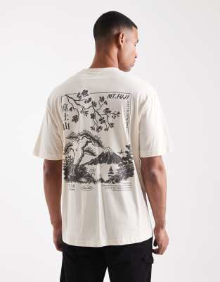 relaxed fit t-shirt with Mount Fiji back print in off white