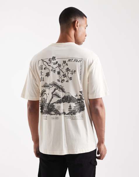 ONLY & SONS relaxed fit t-shirt with Mount Fiji back print in off white - view 1