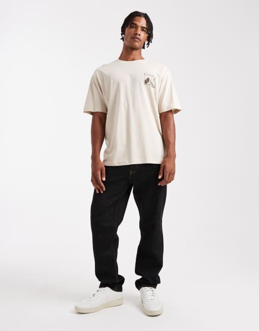 ONLY & SONS relaxed fit T-shirt with mountain back print in beige