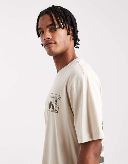 ONLY & SONS relaxed fit T-shirt with mountain back print in beige