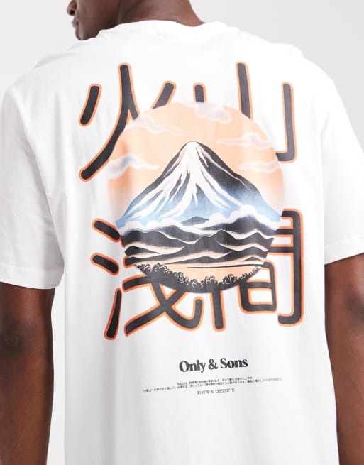 ONLY & SONS relaxed fit T-shirt with mountain view back print in white, 5 of 5