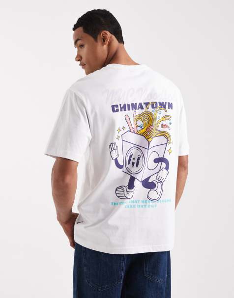 ONLY & SONS relaxed fit t-shirt with noodles back print in white - view 1