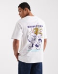 [ONLY & SONS] ONLY & SONS relaxed fit t-shirt with noodles back print in white M Bright white