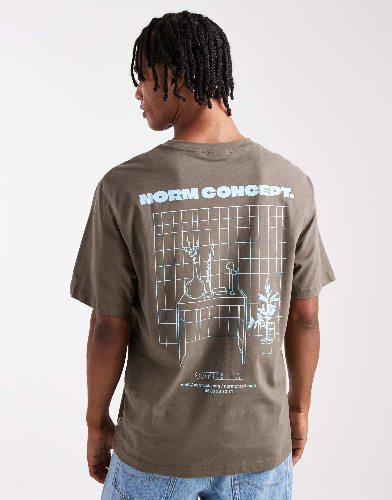 Футболка ONLY &SONS свободного кроя с принтом norm concept бежевого цвета
