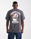[ONLY & SONS] ONLY & SONS relaxed fit t-shirt with ramen bowl back print in dark grey XL Grey Pinstripe