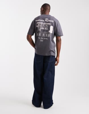Only & Sons Relaxed Fit T-shirt With Remo's Front And Back Prints In Gray