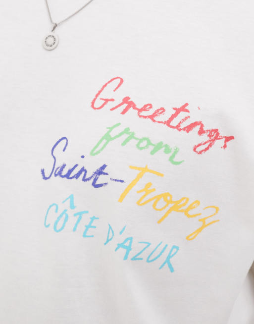 Only & Sons relaxed fit t-shirt with Saint-Tropez pocket print in off white, 2 of 4