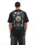 [ONLY & SONS] ONLY & SONS relaxed fit t-shirt with skulls back print in black S BLACK
