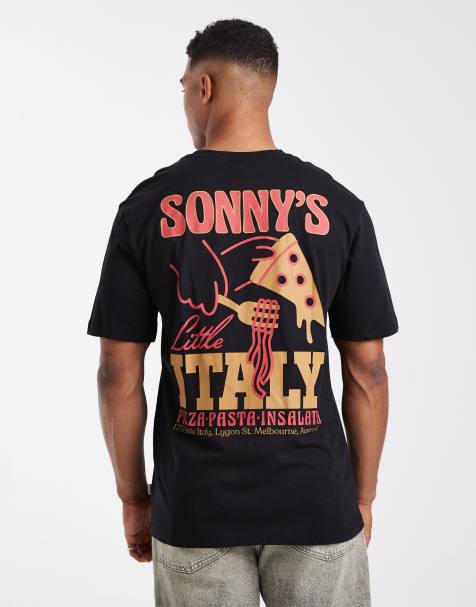 ONLY & SONS relaxed fit t-shirt with Sonny's pizza back print in black - view 1