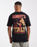 [ONLY & SONS] ONLY & SONS relaxed fit t-shirt with Sonny's pizza back print in black S BLACK