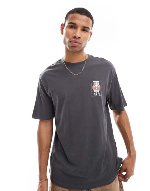 ONLY & SONS relaxed fit t-shirt with wave back print in charcoal, 2 of 4