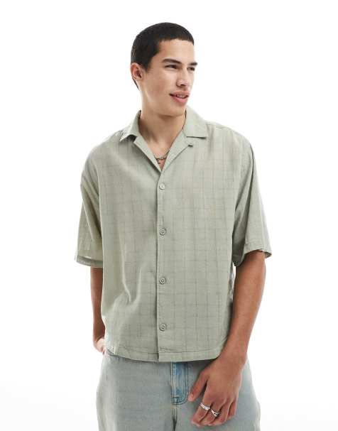ONLY & SONS relaxed fit textured revere collar shirt in light sage - view 1