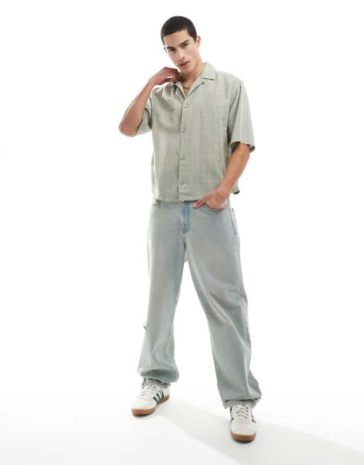 ONLY & SONS relaxed fit textured revere collar shirt in light sage, 2 of 4