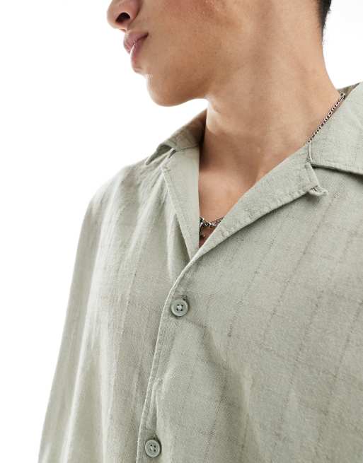 ONLY & SONS relaxed fit textured revere collar shirt in light sage, 4 of 4