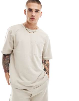 ONLY & SONS ONLY & SONS relaxed fit textured t-shirt co-ord in beige-Neutral