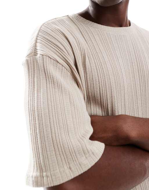 ONLY & SONS relaxed fit textured t-shirt in beige, 4 of 5