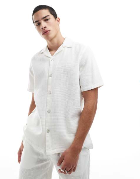 ONLY & SONS relaxed fit waffle shirt co-ord in ecru