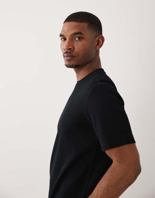 ONLY & SONS relaxed fit waffle t-shirt in black, 4 of 5