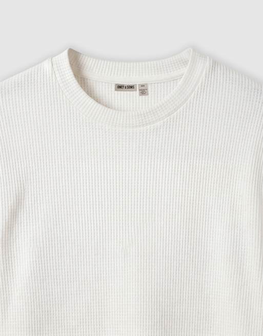 ONLY & SONS relaxed fit waffle t-shirt in white, 8 of 9