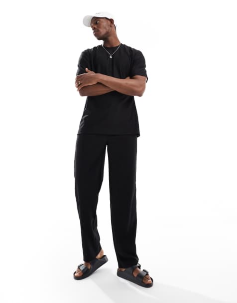 ONLY & SONS relaxed plisse co-ord in black - view 1