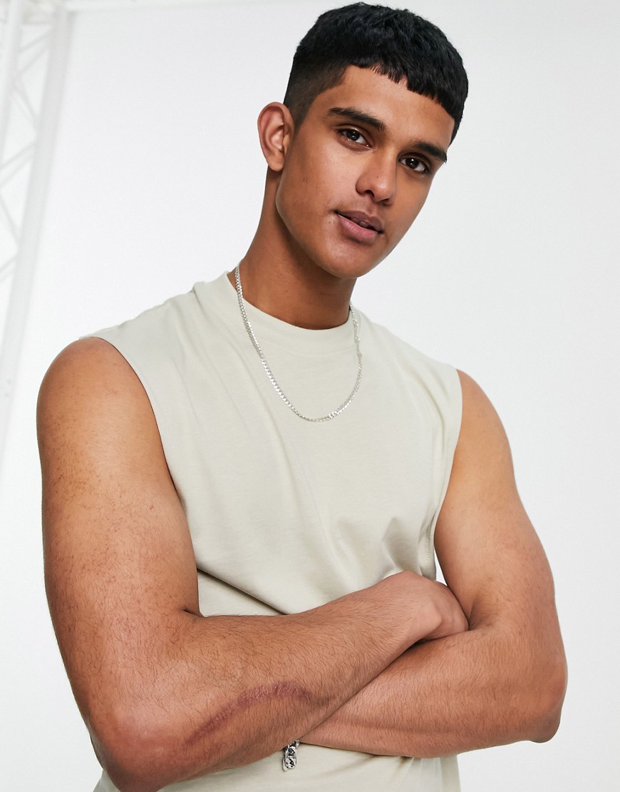 Only & Sons relaxed sleeveless t-shirt in beige-Neutral
