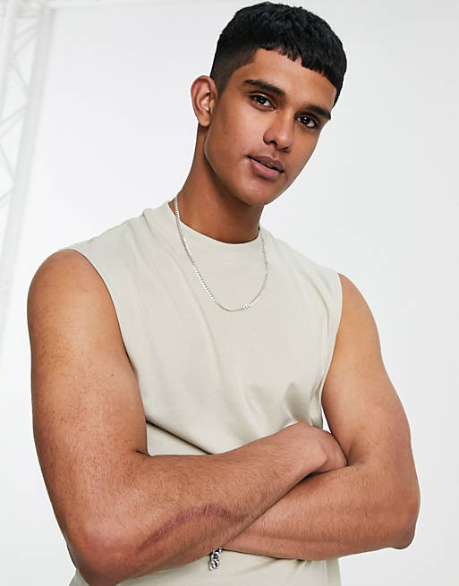 Only & Sons relaxed sleeveless t-shirt in beige organic cotton