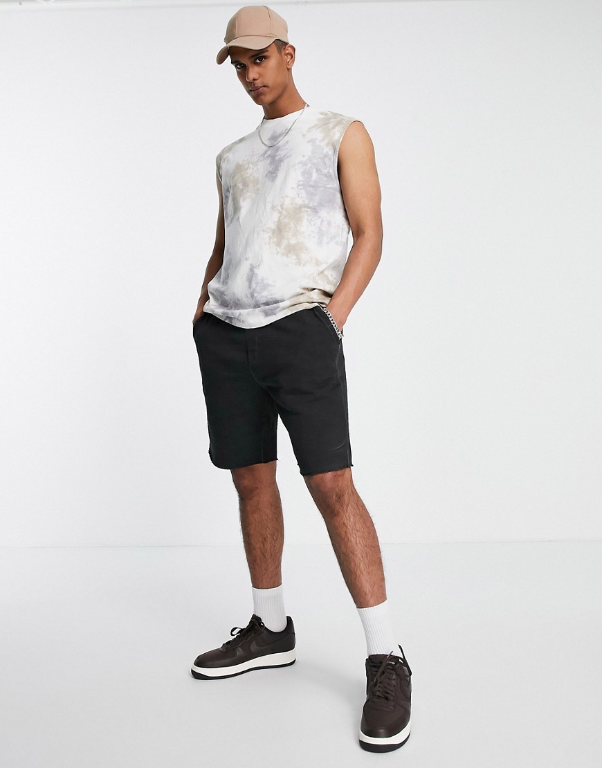 Only & Sons relaxed sleeveless t-shirt in white and beige tie-dye